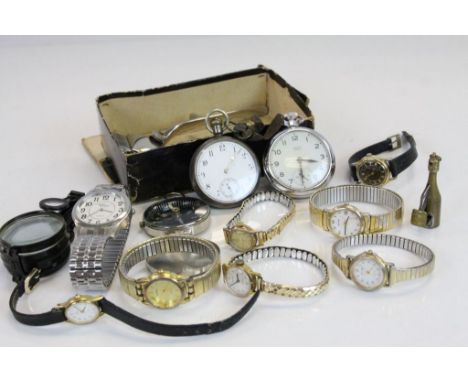 A small collection of watches to include a hallmarked silver pocket watch, to also include a cheroot cutter, a compass, a mag