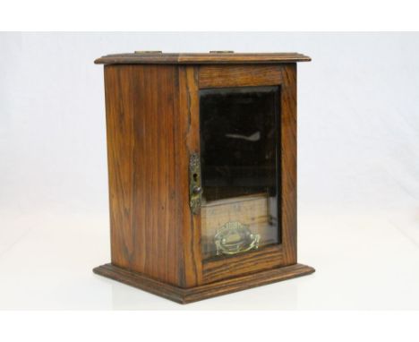 Vintage Oak Smokers cabinet, with bevelled Glass front panel &amp; internal Drawer, measures approx 28 x 21 x 19.5cm