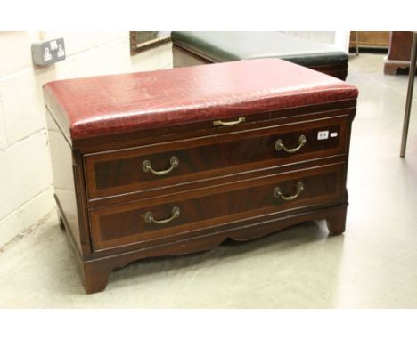 Vintage two draw Ottoman with red vinyl patterned top approx. 90cm x 52cm x 54cm vendor advices originally from Dorchester Ho