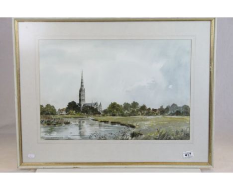 Watercolour of Salisbury by K Laurence dated 1976 approx. 55cm by 37cm 