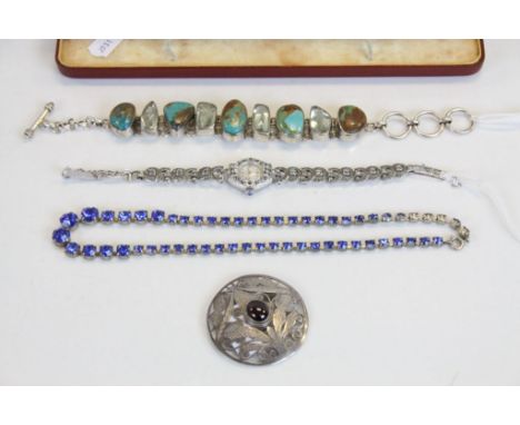 Ladies Rotary cocktail watch &amp; box, costume jewellery necklace, Turquoise &amp; Faceted stone set Hallmarked Silver Brace