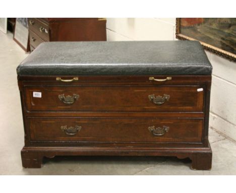 Vintage two draw Ottoman with green vinyl patterned top approx. 90cm x 52cm x 54cm vendor advices originally from Dorchester 