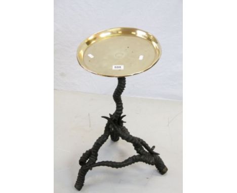 Brass Circular Top Side / Lamp Table, the base made from Seven Entwined Antelope Horns, top 30cms diameter x 59cms high