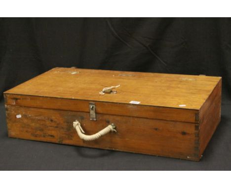 Large vintage wooden toolbox with two drawers of vintage tools to include chisels, planes, Rabone measure and a box containin