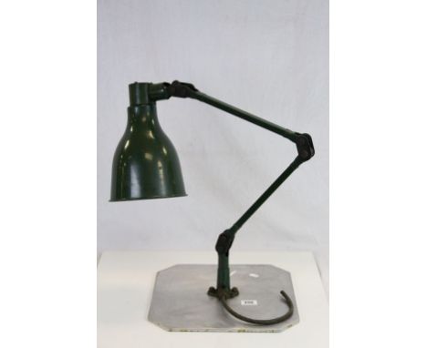 Large Angle Poise type Lamp with green painted finish with Octagonal cast Aluminium base approximately 35.5cm diameter with "