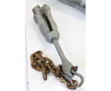 Two vintage metal Anchors to include a small folding one and a Large example approx 80cm long with Chrome ball Float