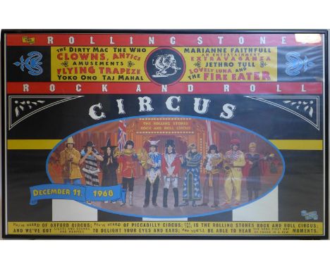 A Rolling Stones Rock and Roll Circus poster from the 1995 first release of the film, in black frame, 60 x 90cm 