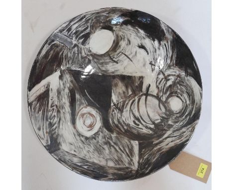 A large studio pottery ceramic art charger signed to base, H.11 Diameter.47cm 