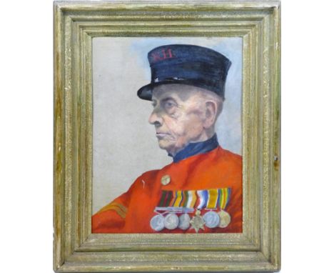 Keith Shaw Williams (1906-1951), portrait of a Chelsea pensioner, oil on board, 49 x 36cm 