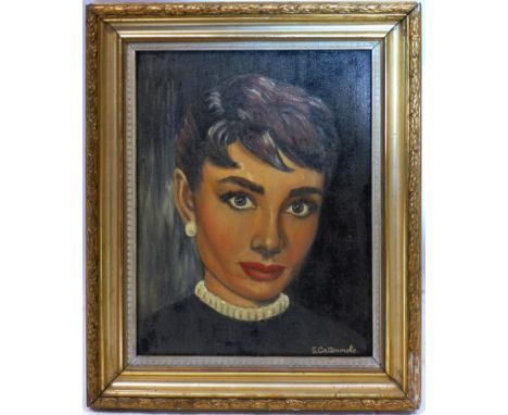 Suzanne Cattermole, portrait of Audrey Hepburn, oil on board, 30 x 24cm 