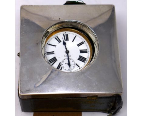 An early 20th century silver plated Goliath open face pocket watch, 8 day movement, enamel dial with Roman numerals, subsidia