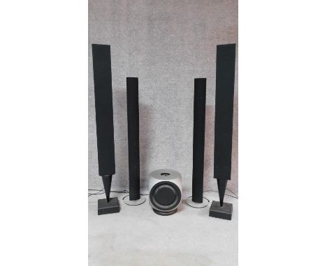 A Bang and Olufsen Beolab 2 five speaker system including sub woofer. H.132cm 