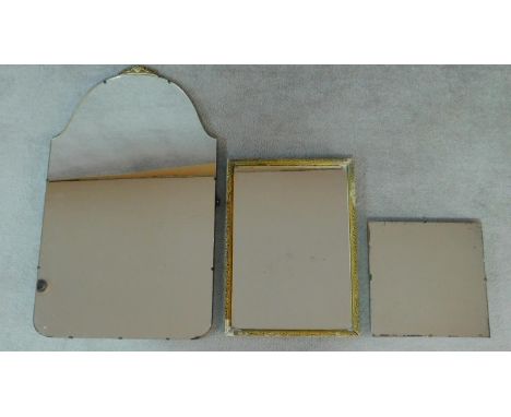 A miscellaneous collection of three vintage wall mirrors, one with makers label. 79x48 (largest) 