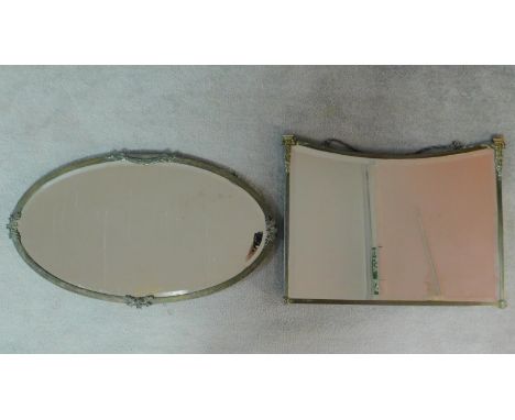 Two metal framed vintage wall mirrors with bevelled plates. 50x65cm (largest) 