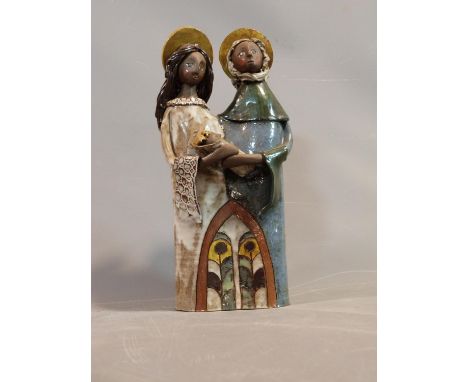 A collection of ceramic figures and a candle holder by American Potter Dinny Bondybey. Some signed by artist. Tallest 31cm. 