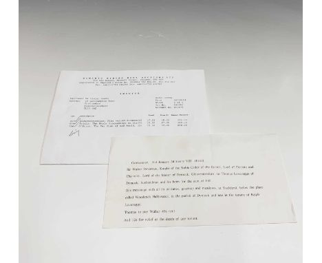 EARLY MANUSCRIPT DOCUMENT. Conveyance. 2nd January 34 Henry VIII (1543).Sir Walter Deveroux, Knight of the Noble Order of the