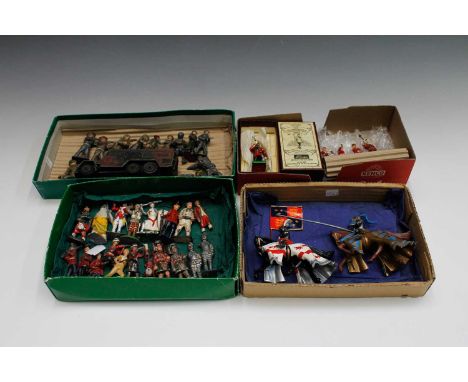 Lead Soldiers - 12 army figures and Dinky armoured command vehicle - camouflaged, Britains boxed Sherwood Forester Drum Major