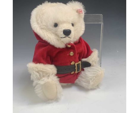 Teddy Bear - Steiff. White bear with red hooded jacket - 1908 Christmas Centenary bear - no certificate.Condition report: The