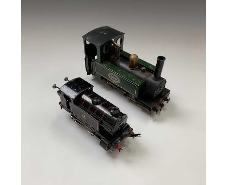 MAMOD/HORNBY O GAUGE: A green Mamod 0-4-0 tank engine, model SL1, plus a Hornby type 40 clockwork 0-4-0 engine. 