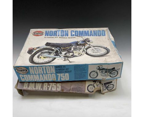 Model kits. Airfix BMW R-75/5 and Norton Commando kits both 1/8 scale- boxes battered but contents appear complete (but canno