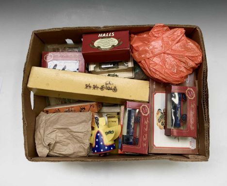 Miscellaneous Toys: A box containing a large quantity of toys including model kits, die cast, boxed Coronation coaches etc. e