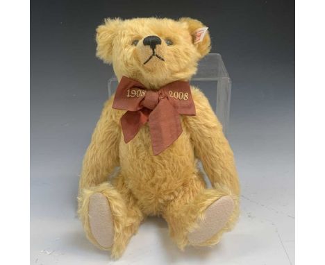 Teddy Bear - Steiff. Light tan growler 1908 2008, Centenary bear, no certificate.