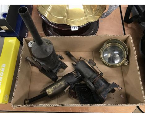 One box of model engines and a brass lamp