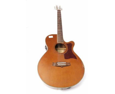 TANGLEWOOD SEMI-ACOUSTIC GUITAR model number TW45NSB, mother of pearl inlay to fingerboard and headstock, 99cm long