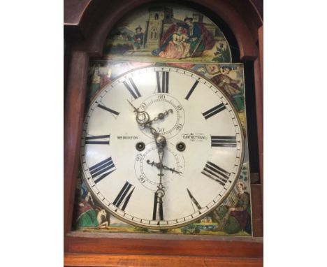 VICTORIAN MAHOGANY LONGCASE CLOCK the 13" painted dial with Roman numeral chapter ring with subsidiary seconds and calendar d