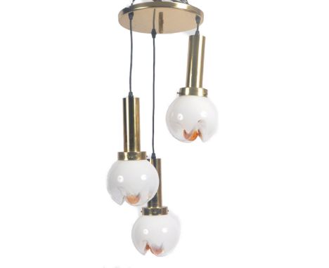 Mazzega Glass Factory - Murano - A retro vintage 1960s Italian Venetian glass ceiling light chandelier having three globe gla