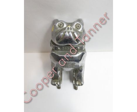 A vintage chrome “MACK” bulldog car mascot, design patent 87931