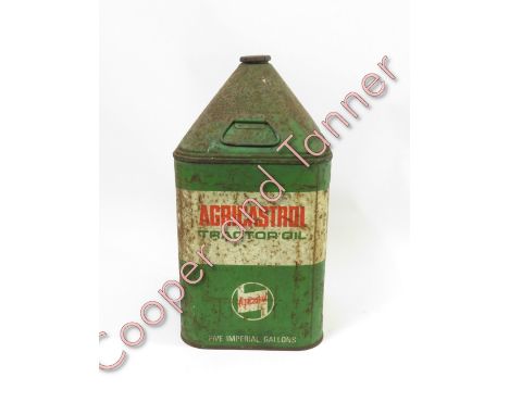 A five gallon Agricastrol tractor oil can