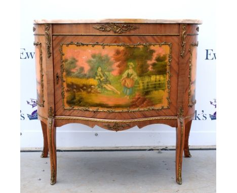 19th century style French  painted  marble top commode .    
