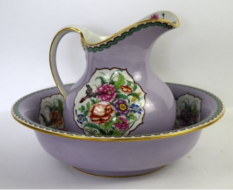 Victorian purple ground ewer and basin.    