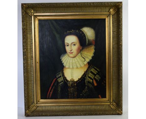 20th century portrait of a Tudor lady, oil on canvas, in gilt frame, 58 x 48 cm .    
