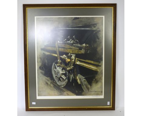 David Shepherd print of a locomotive wheel signed in pencil 64cm x 52cm  .    