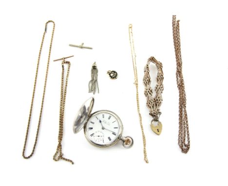 Mixed group of items, Silver pocket watch by Wixley Bros of Great Yarmouth with enamel face and seconds dial, monogramed case