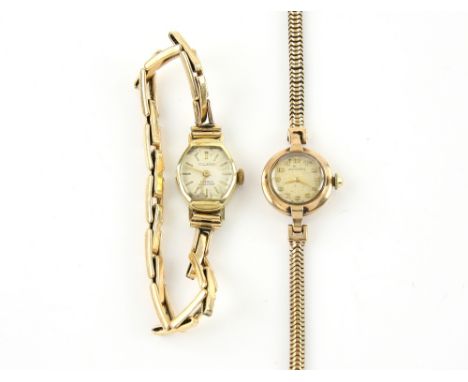 Two gold lady's wristwatches, a Polaris watch in 14 ct with 9 ct gold expanding strap and a Movado watch with 9 ct gold snake