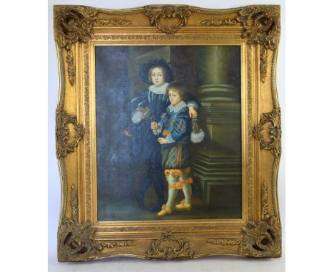 20th century portrait of two boys in period costume, oil on canvas, in gilt frame, 49 cm x 59 cm.    