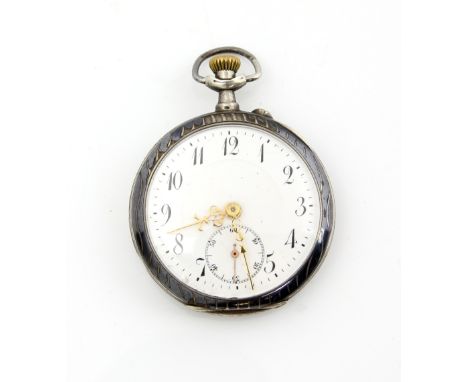 1920's Huguenin Freres pocket watch, enamel dial with black Arabic numerals,subsidiary seconds dial and minute track, fitted 