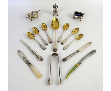 Set of six Victorian silver berry tea spoons, by John Osment, Exeter, 1840,  and a George III silver berry spoon, 5oz, 155g, 