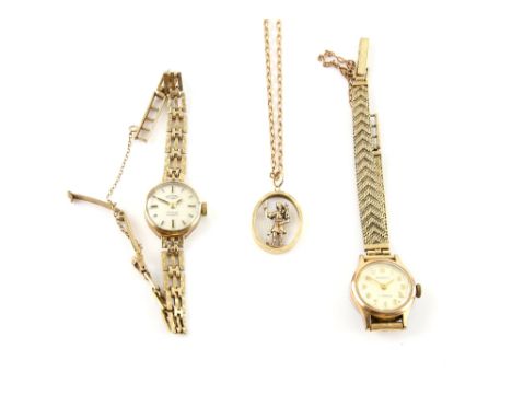 Mixed group of items, oval St Christopher pendant and chain, 46cm in length, in 9 ct with two ladies watches, including vinta