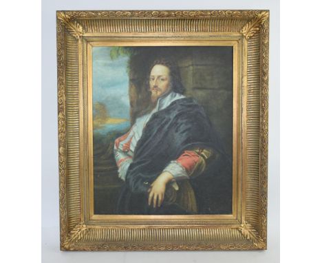 19th century style portrait of a seated man, oil on canvas, in gilt frame, 59 x 49 cm .    