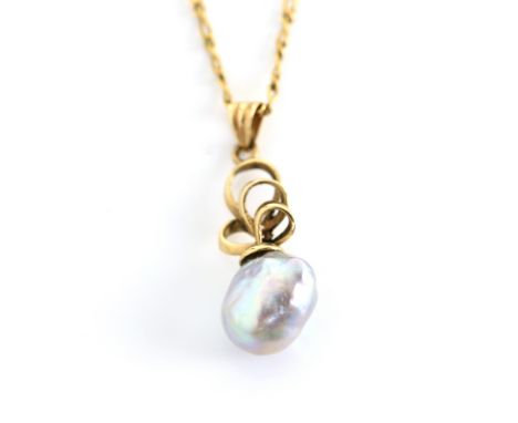 Grey baroque pearl pendant, with flat link chain, 45.5cm in length, four pairs of earrings, including white pearls drop earri