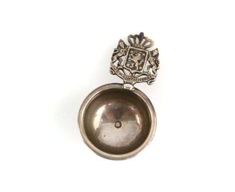 Dutch, Schoonhoven, miniature silver wine taster spoon .    