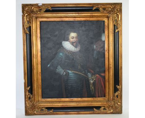 20th century portrait of a Tudor man, oil on canvas, in gilt frame, 60 x 50 cm .    