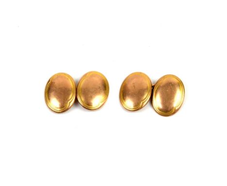 Pair of oval gold cufflinks, hallmarked Birmingham 1910, in 9ct gold, with chain link connections, .    CONDITION9 ct weight 