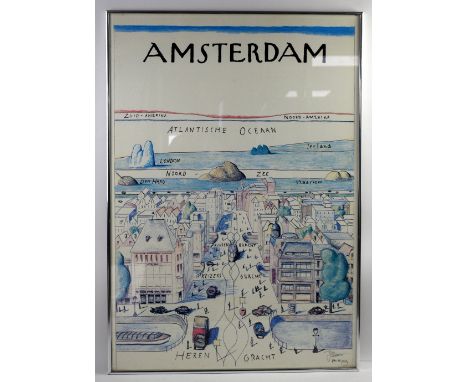 After Saul Steinberg (1914-1999) - Amsterdam. Offset Lithograph poster,.printed lower left ‘J Staber after Steinberg’, framed