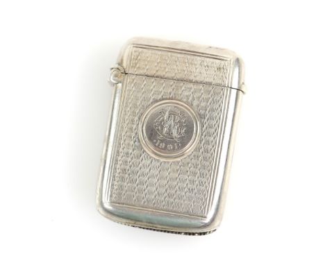 Victorian silver vesta case with engine turned decoration by George Unite, Birmingham 1899.    