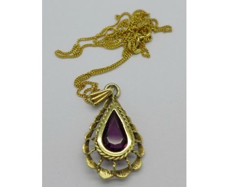 A silver-gilt set amethyst pendant